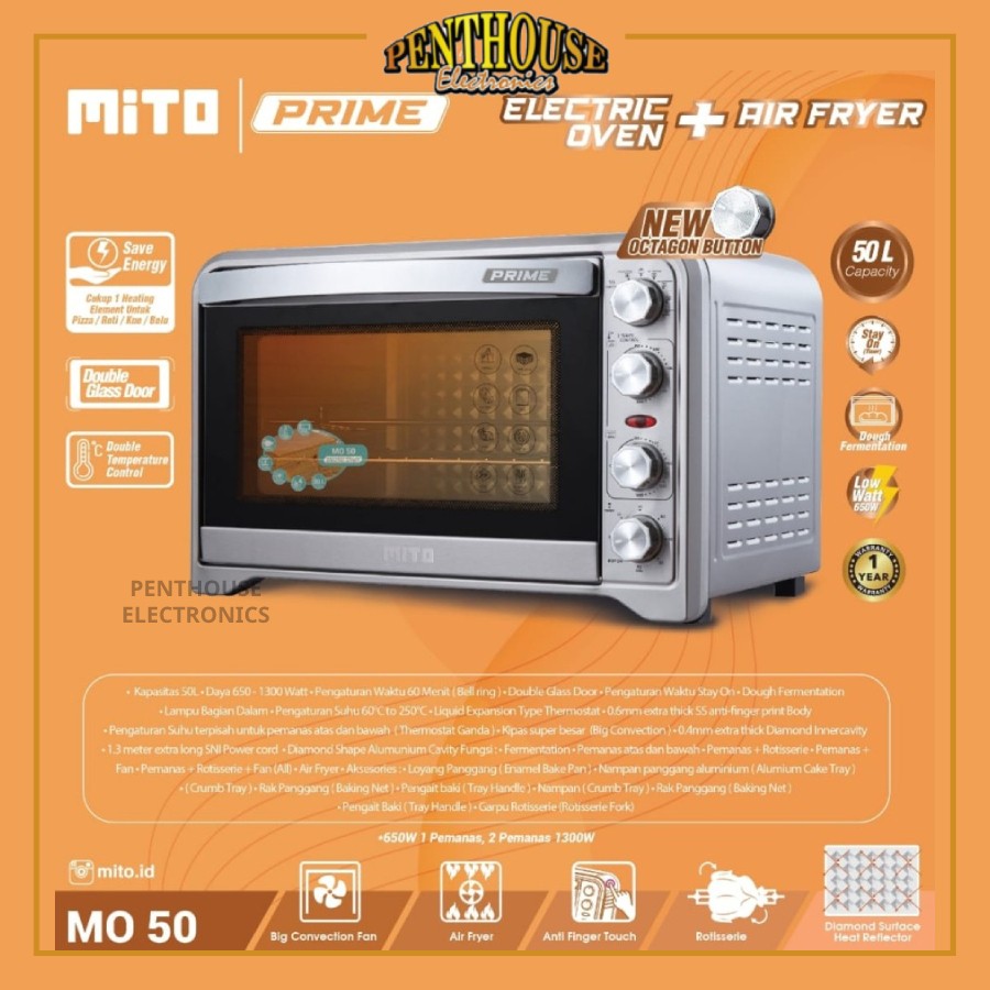 MITO MO-50 Prime Oven + Air Fryer 50 Liter Oven Listrik 2in1