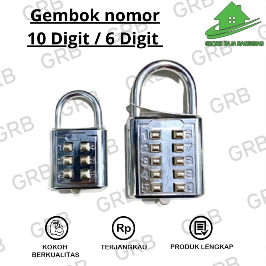 Gembok nomer angka pagar Number Padlock 10 digit 6 digit GRB