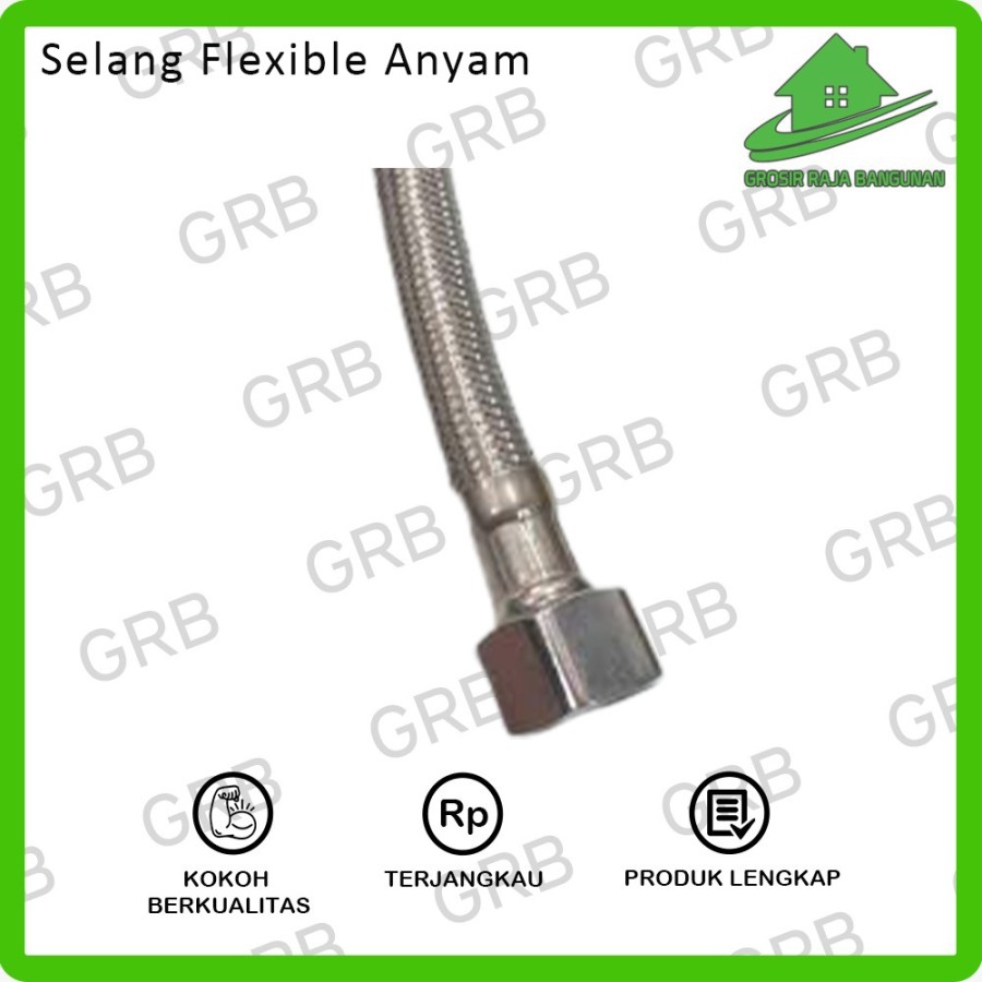 Hose selang fleksibel anyam + mur stanles 60 cm AIR PANAS AIR DINGIN