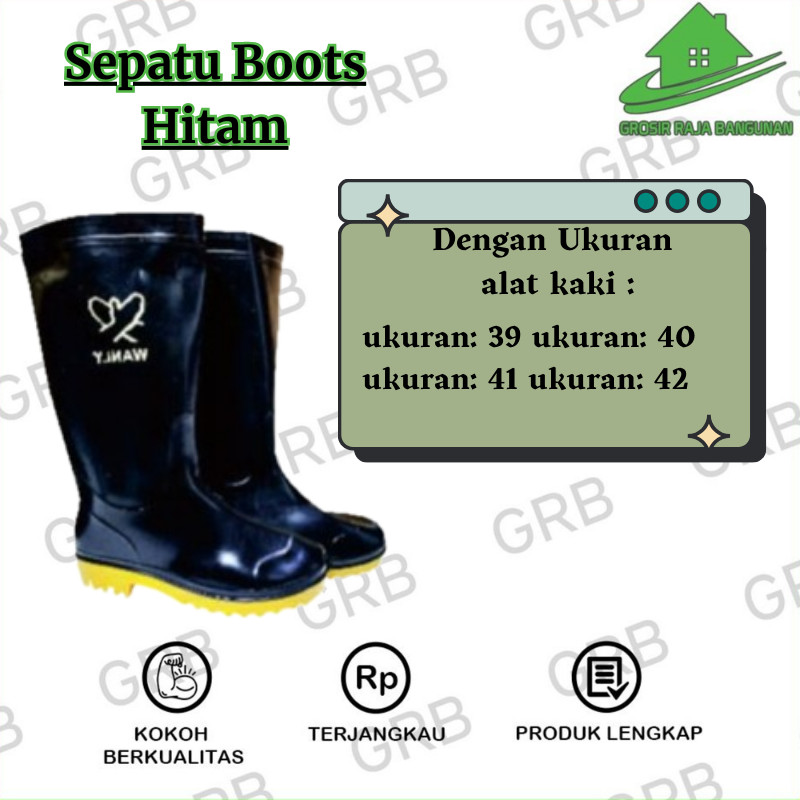Sepatu boots Proyek Full Karet tinggi 38cm - 39cm ukuran39 40 41 42 43 Hitam 