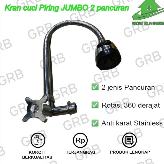 Kran Keran angsa flexible fleksibel cuci piring air JUMBO 2 PANCURAN