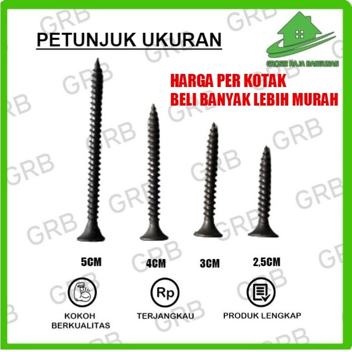 Sekrup Skrup Gypsum ulir 6x 1 1inch 2cm 3cm 4cm 5cm wallboard gipsum