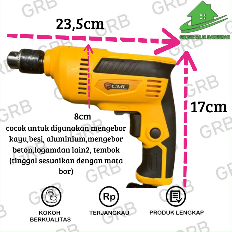 Mesin Bor Listrik Bor Tangan 10MM H & L /Mesin Bor Plus Kabel & Buku Manual/ Electric Hammer Drill