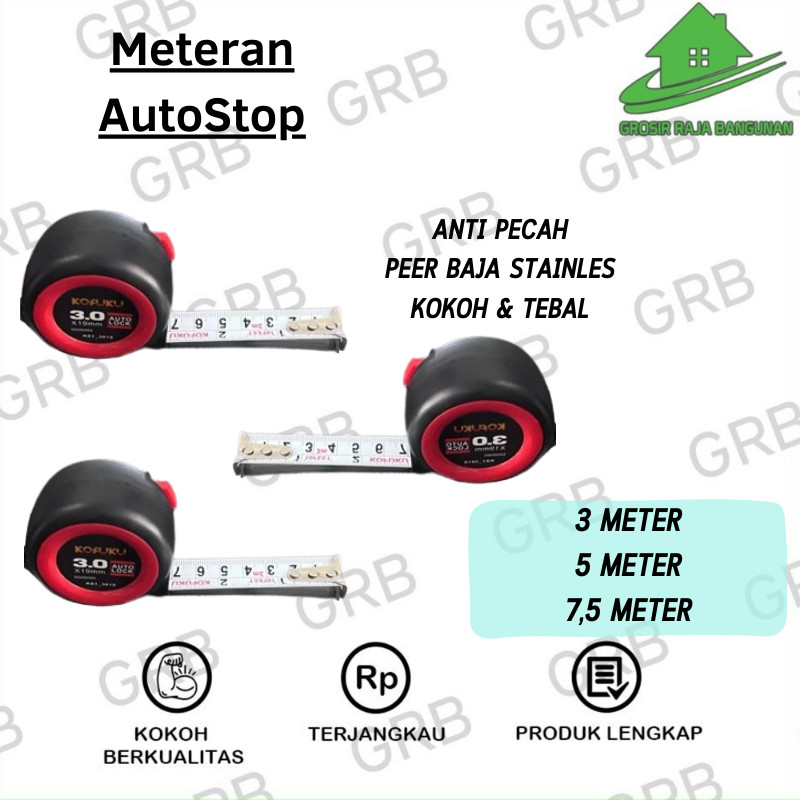 Meteran ABS Anti Pecah AutoStop Otomatis Lock 3m 5m 7,5m - 5m