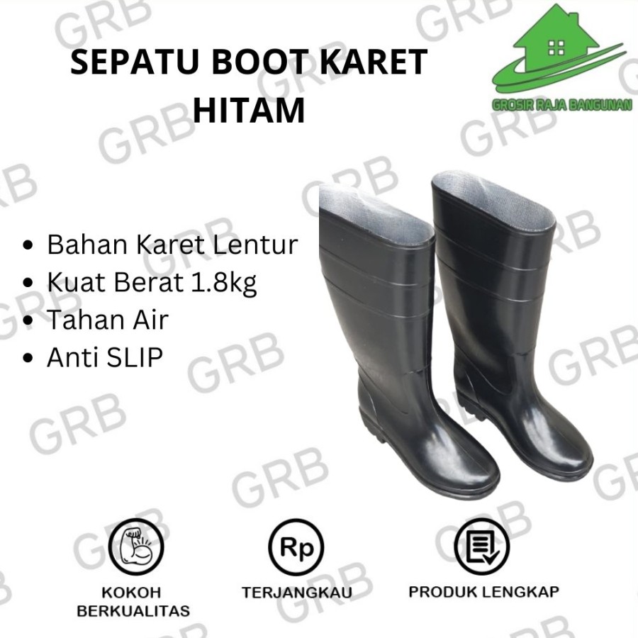 Sepatu Boot Tinggi Hitam APD Karet Bahan PVC Tinggi 40CM