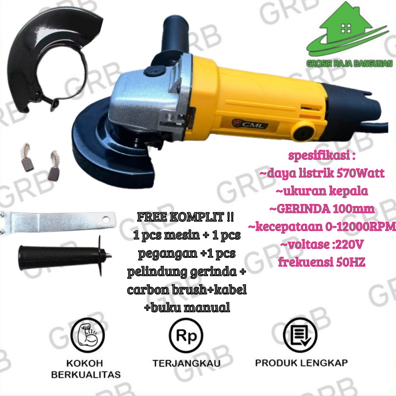 Mesin Gerinda Gurinda Tangan Angle 4 inch daya listrik 570 Watt grinder Alat mata bor