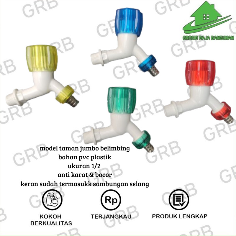 Kran Plastik TAMAN /Keran Air Taman JUMBO TRANSPARAN PVC 1/2 inch/Kran MINIMALIS Warna Warni