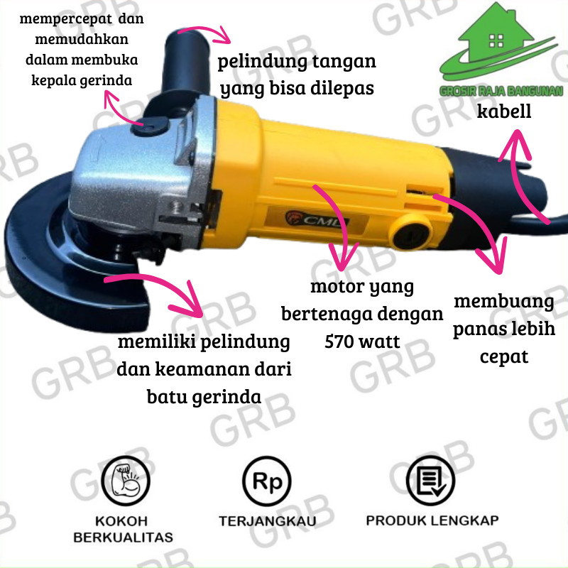 Mesin Gerinda Gurinda Tangan Angle 4 inch daya listrik 570 Watt grinder Alat mata bor