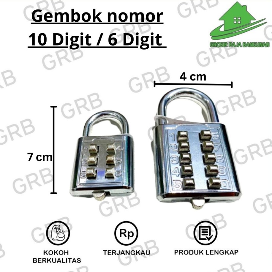 Gembok nomer angka pagar Number Padlock 10 digit 6 digit GRB