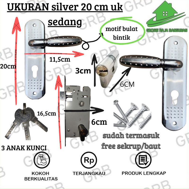 Door Handle Set/Gagang Kunci Pintu Oval 20 CM HIGH QUALITY /Pegangan Pintu/Slot Kunci Hendel Kunci Pintu Set Warna Gold