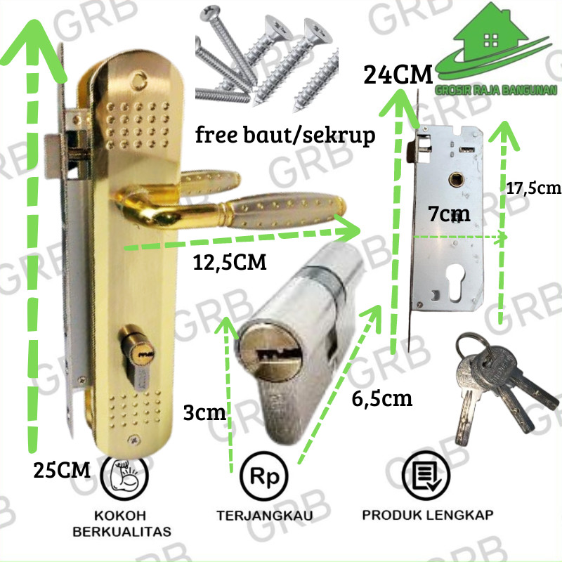 Door Handle Set/Gagang Kunci Pintu Oval 25 CM HIGH QUALITY /Pegangan Pintu/Slot Kunci Hendel Kunci Pintu Set Warna Black,Gold,Silver