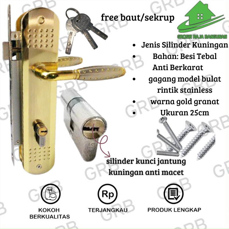 Door Handle Set/Gagang Kunci Pintu Oval 25 CM HIGH QUALITY /Pegangan Pintu/Slot Kunci Hendel Kunci Pintu Set Warna Black,Gold,Silver