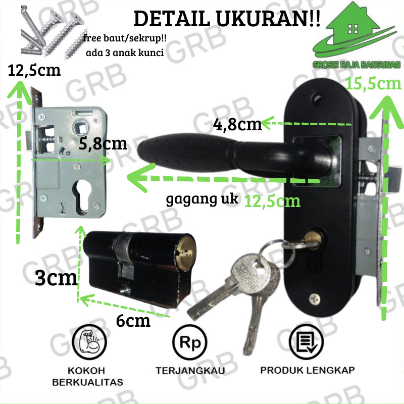 Door Handle Set/Gagang Kunci Pintu Oval 15 CM HIGH QUALITY /Pegangan Pintu/Slot Kunci Hendel Kunci Pintu Set Warna Black