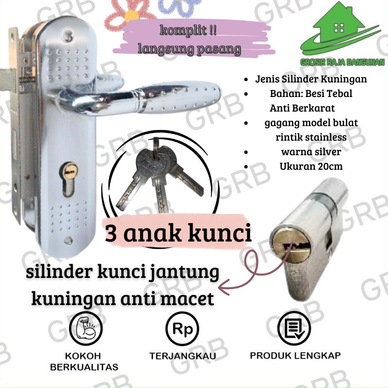 Door Handle Set/Gagang Kunci Pintu Oval 20 CM HIGH QUALITY /Pegangan Pintu/Slot Kunci Hendel Kunci Pintu Set Warna Gold