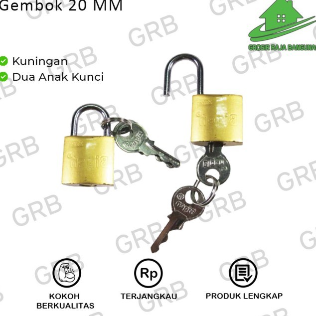 Gembok BESI KUNING LEHER PENDEK 20MM / PADLOCK KOPER LACI