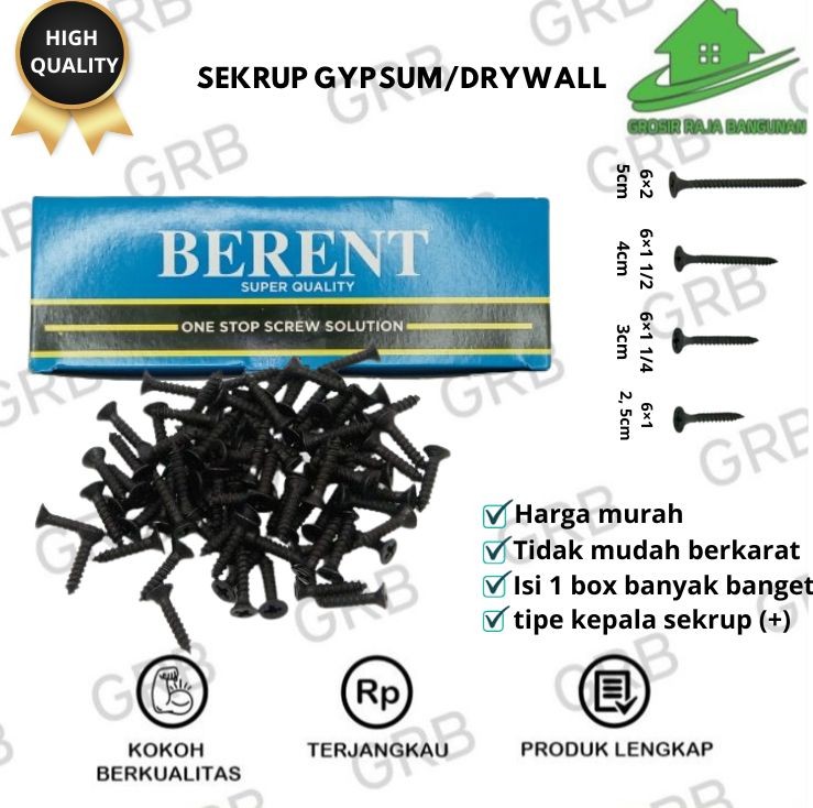 sekrup gypsum 4 CM (1-1/2 INCH) BERENT GROSIR TERMURAH 1 KARTON ISI 30