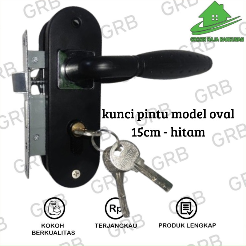 Door Handle Set/Gagang Kunci Pintu Oval 15 CM HIGH QUALITY /Pegangan Pintu/Slot Kunci Hendel Kunci Pintu Set Warna Black