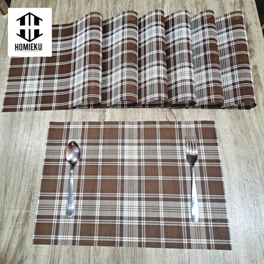 Table runner set ribbed Plaid Vintage Motif Kotak - Plaid