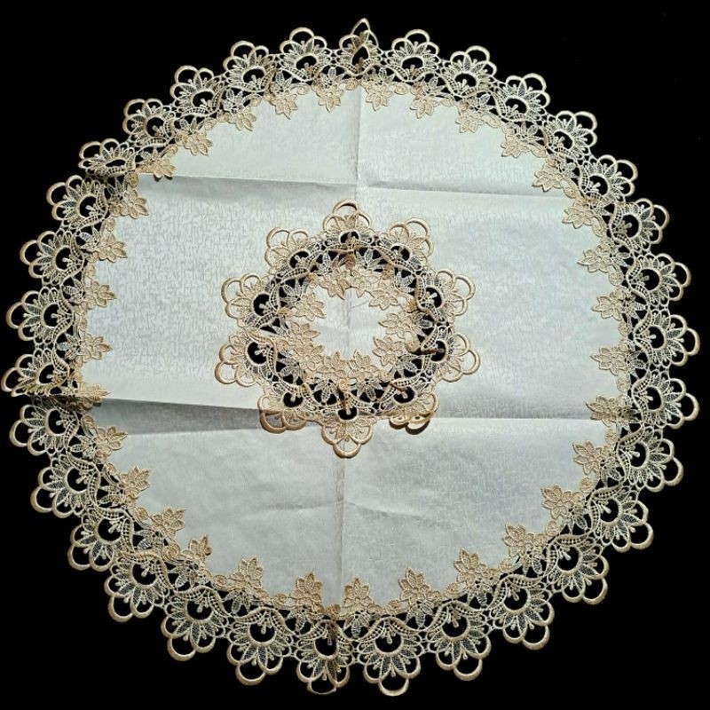 Taplak Meja Bulat Bundar Kecil tamu osin mewah Bordir Vintage Aesthetic 90 cm