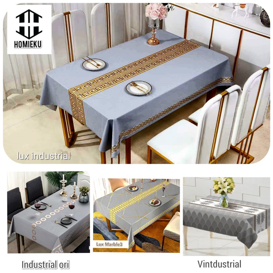 Taplak Meja Makan Minimalis Anti Air PVC Industrial Estetik Abu Abu