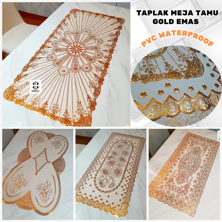 Taplak Meja Tamu Besar Plastik Gold Emas antislip 60x120 cm