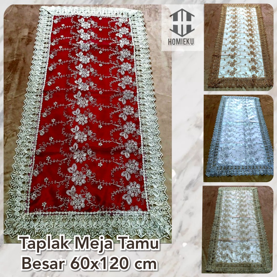 Taplak Meja Tamu Besar Mewah 60x120 Renda Brokat Bordir Impor 