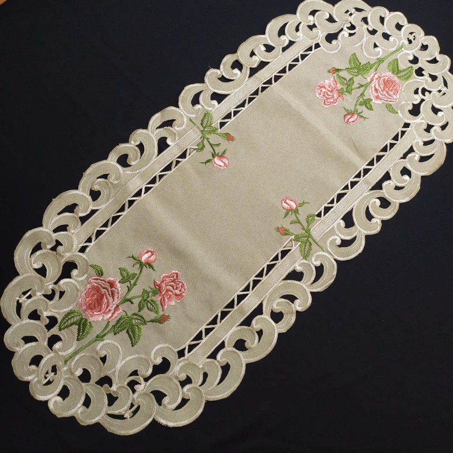 Taplak Meja Tamu Oval Mewah bordir cantik emas 45x90 45x100 cm 1 meter