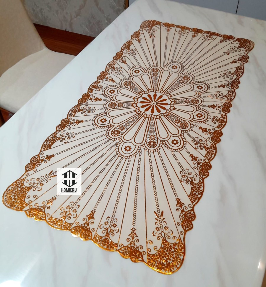 Taplak Meja Tamu Besar Plastik Gold Emas antislip 60x120 cm