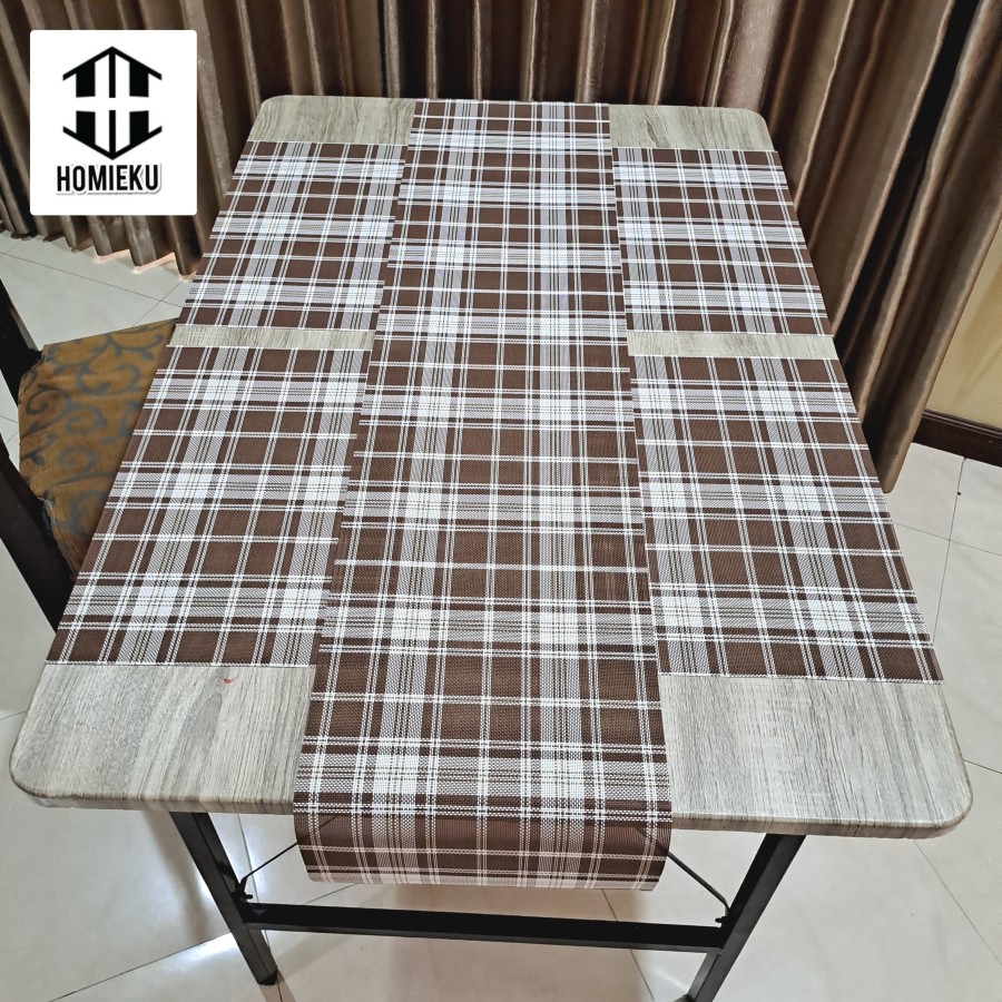Table runner set ribbed Plaid Vintage Motif Kotak - Plaid