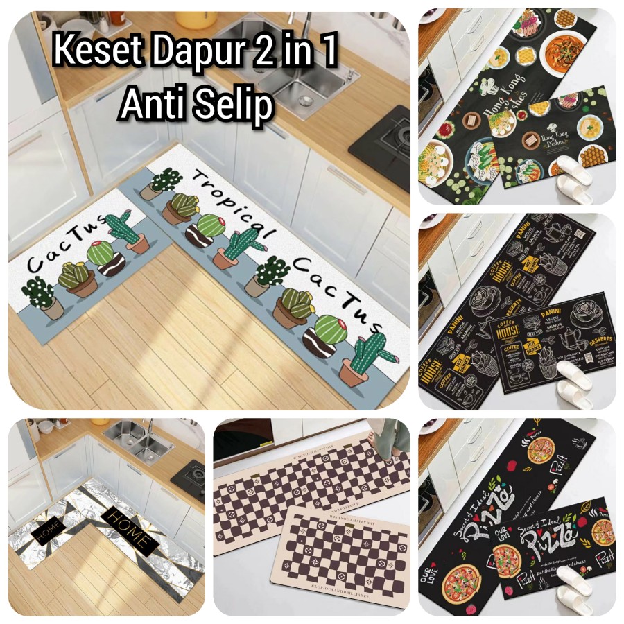 Keset dapur panjang anti slip set 2 in 1 minimalis karakter