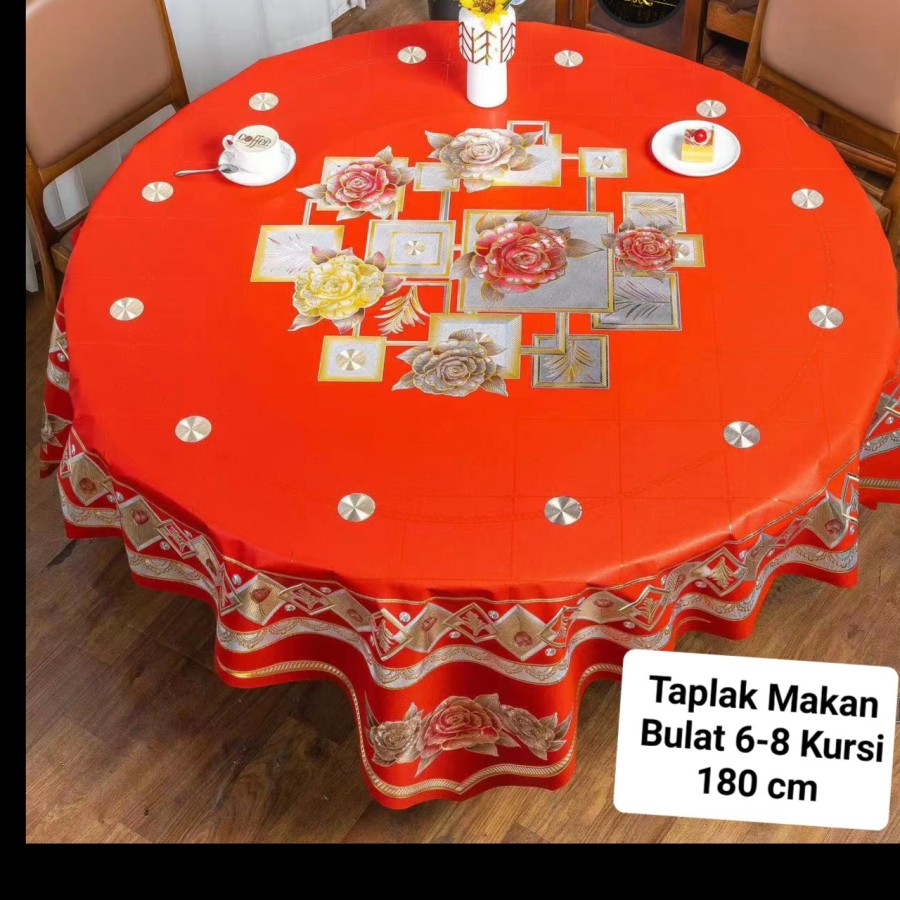 Taplak meja makan bulat minimalis oriental 8 kursi 180 cm mewah