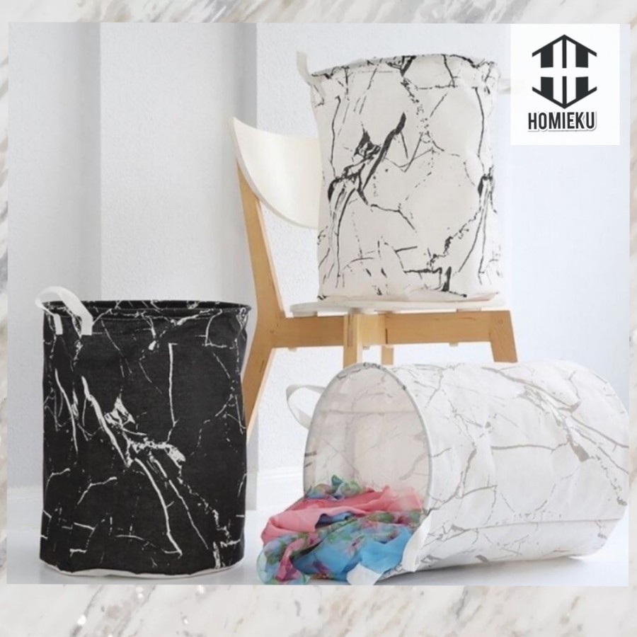 Laundry Bag Basket Keranjang Baju Cucian Kotor Besar Minimalis Marble 