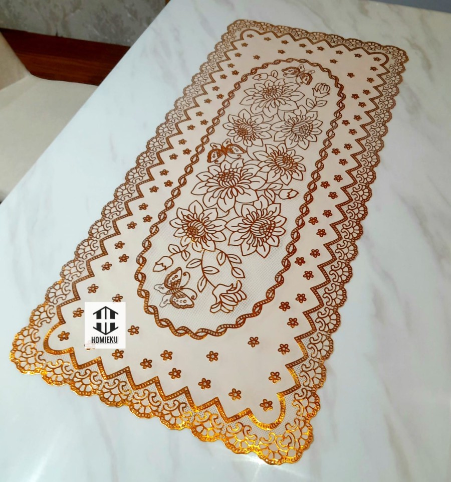 Taplak Meja Tamu Besar Plastik Gold Emas antislip 60x120 cm