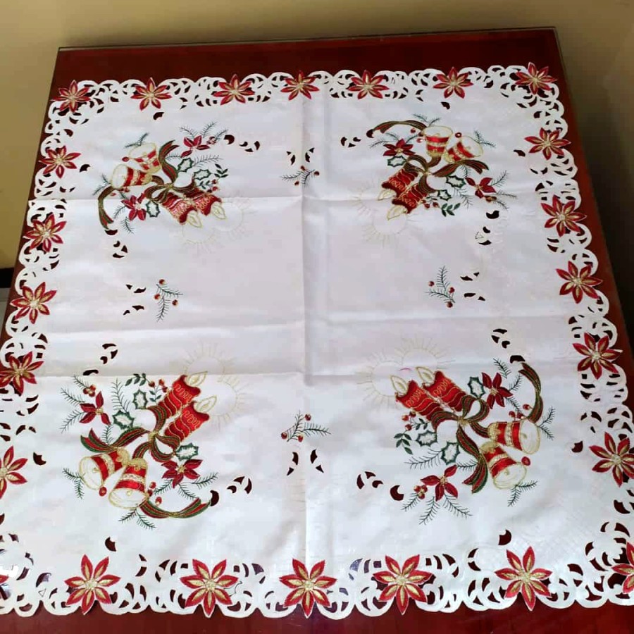 Taplak Meja Persegi Osin Petak Persegi Mewah Bordir 90x90 cm