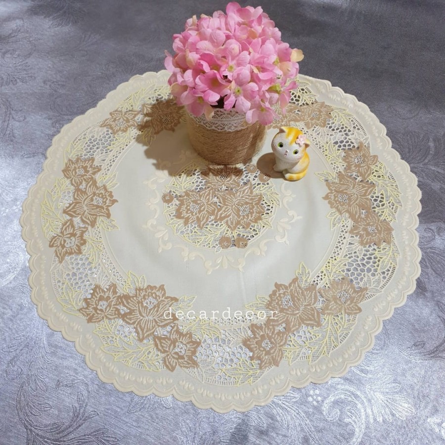 Taplak Meja Tamu Bulat Bundar Kecil Krem Coklat Coffee Table