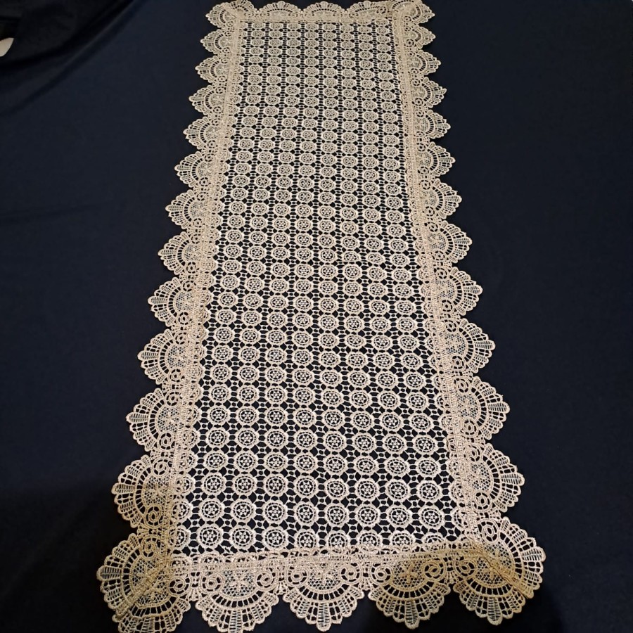 Taplak Meja Tamu Oval Mewah bordir cantik emas 45x90 45x100 cm 1 meter 