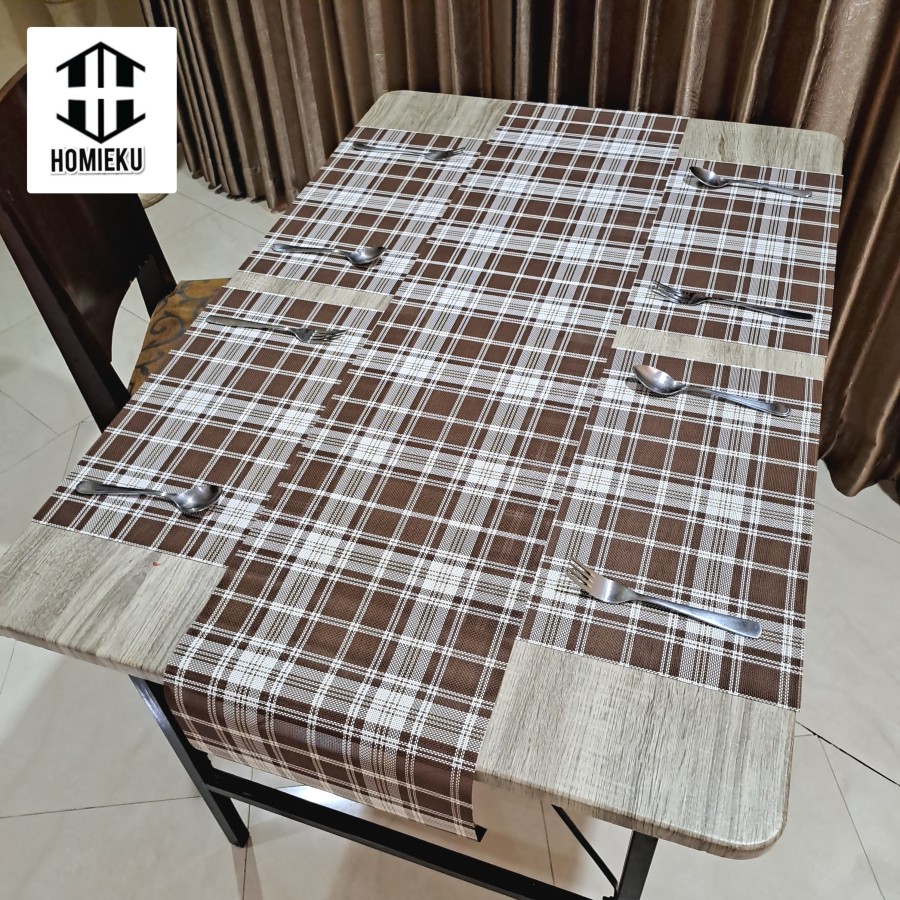 Table runner set ribbed Plaid Vintage Motif Kotak - Plaid
