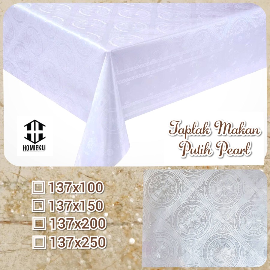 Taplak Meja Makan Putih Anti Air Mewah PVC Aesthetic Estetik