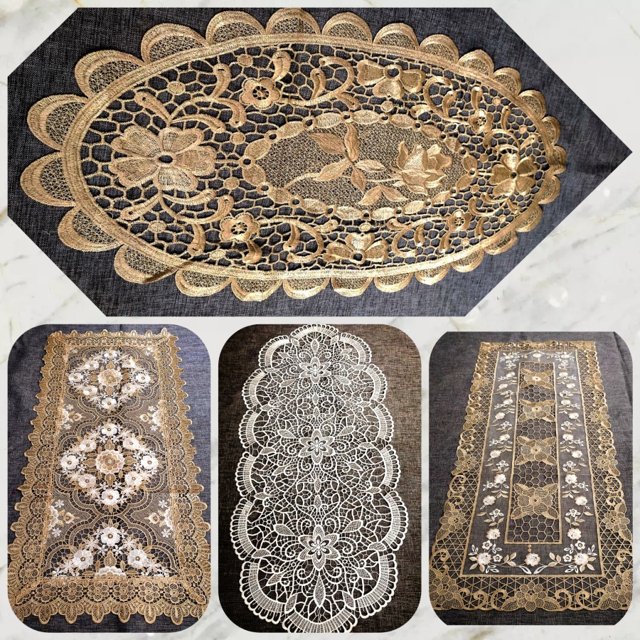 Taplak Meja Tamu Oval Mewah bordir cantik emas 45x90 45x100 cm 1 meter 