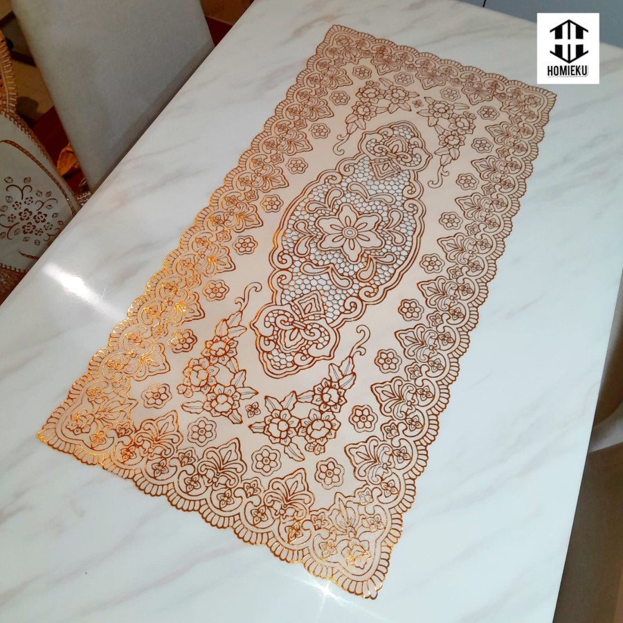 Taplak Meja Tamu Besar Plastik Gold Emas antislip 60x120 cm