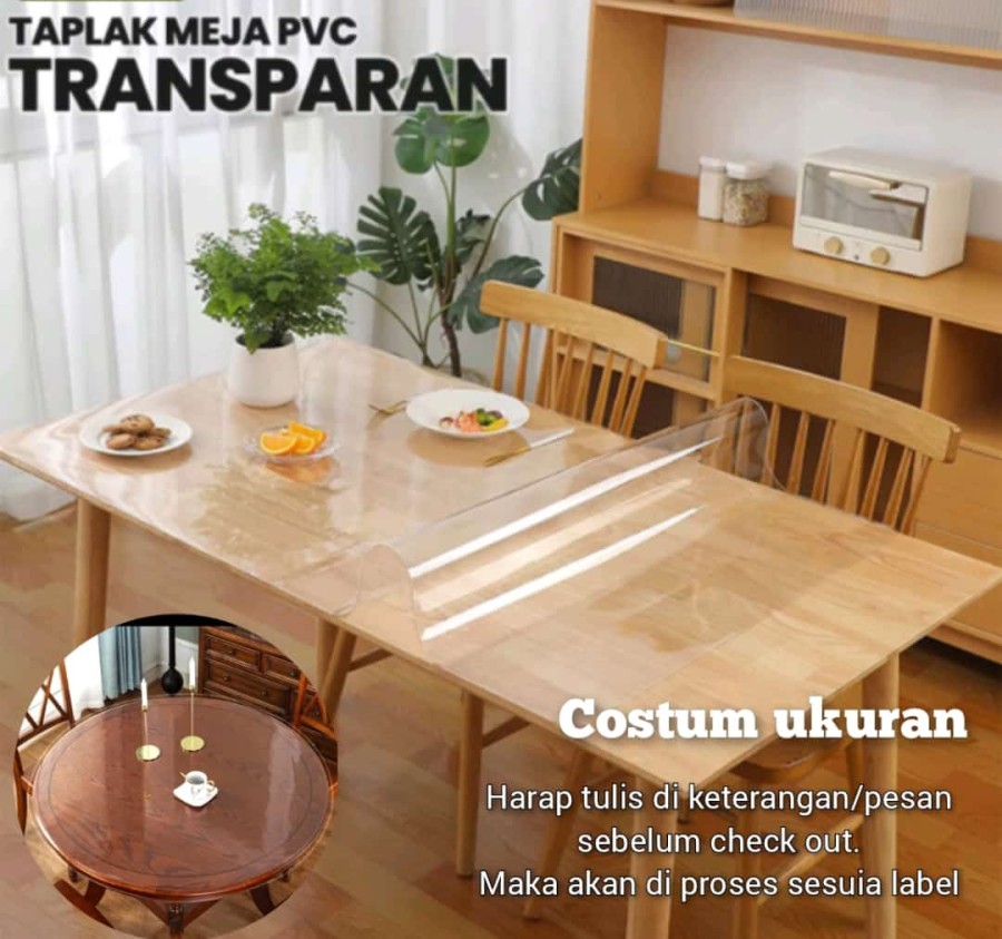 Costum Taplak Meja Mika Bening PVC Transparan 0,8 Mm 1,5 Mm Dan 2 Mm 120X240 CM