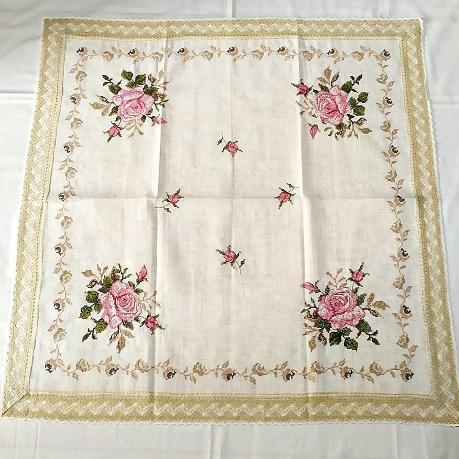 Taplak Meja Persegi Osin Petak Persegi Mewah Bordir 90x90 cm