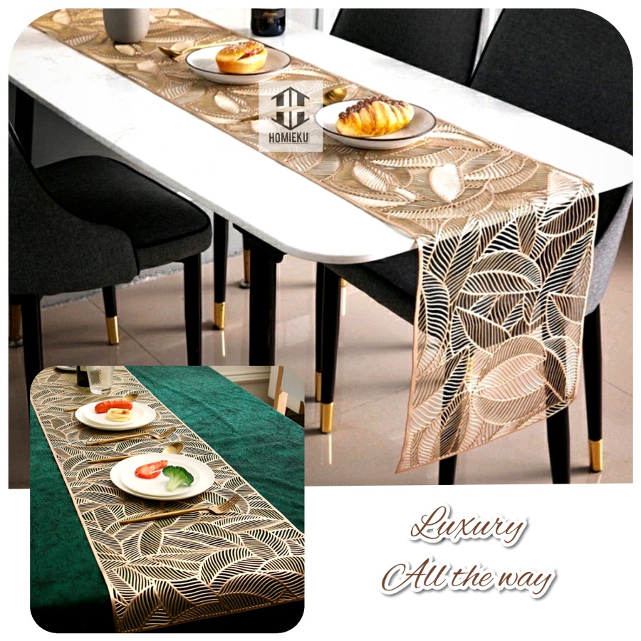 Table Runner Waterproof Taplak Meja Anti Air Mewah Emas Gold Silver