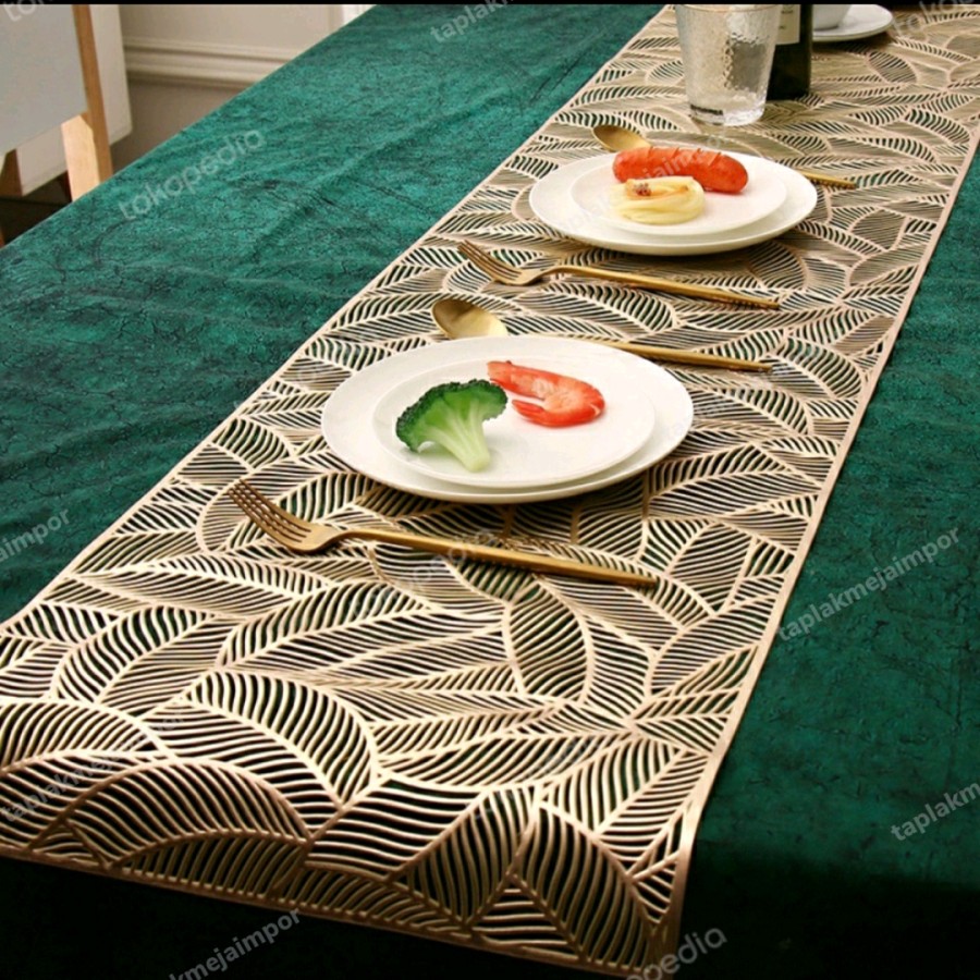 Table Runner Waterproof Taplak Meja Anti Air Mewah Emas Gold Silver