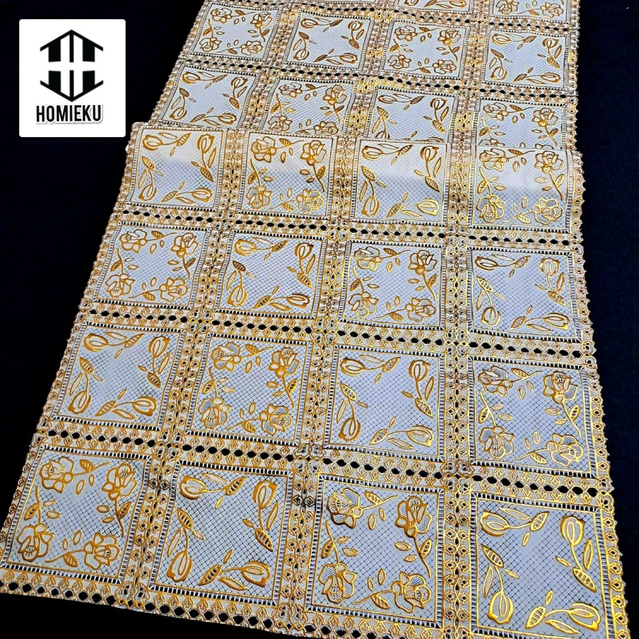 Taplak Meja Tamu Pvc Roll panjang Gold Pvc waterproof Mewah
