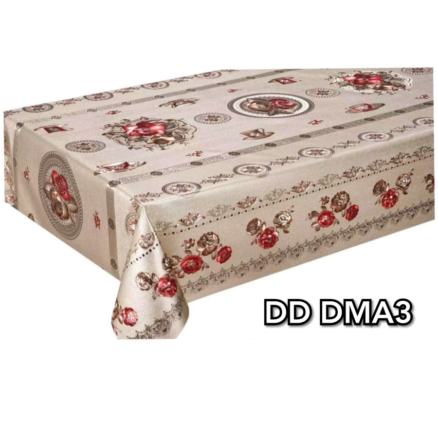 Taplak Meja Makan Imlek Merah Mewah PVC Plastik Emas Waterproof 