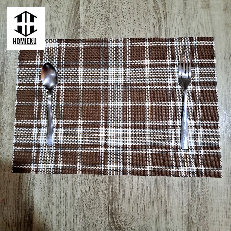Table runner set ribbed Plaid Vintage Motif Kotak - Plaid
