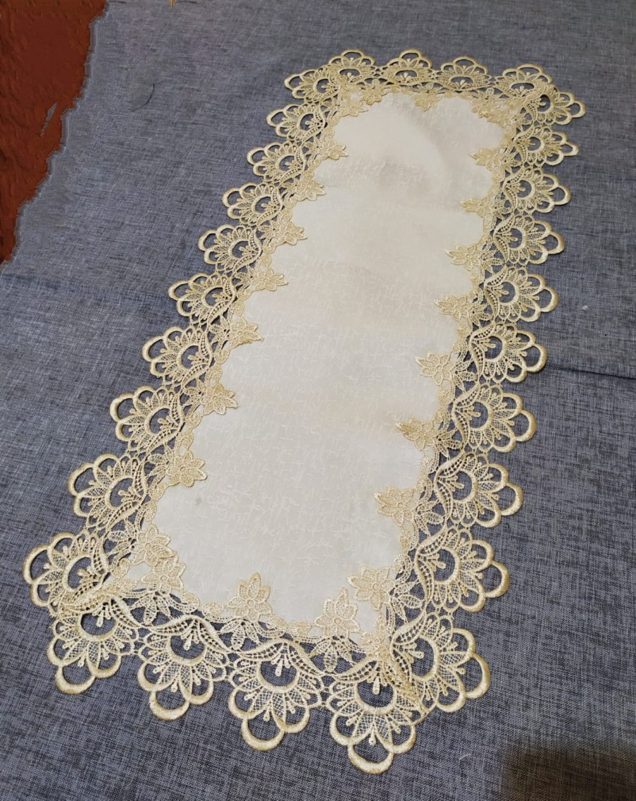 Taplak Meja Tamu Oval Mewah bordir cantik emas 45x90 45x100 cm 1 meter 