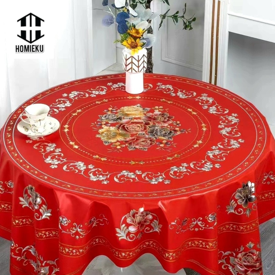Taplak meja makan bulat minimalis oriental 8 kursi 180 cm mewah