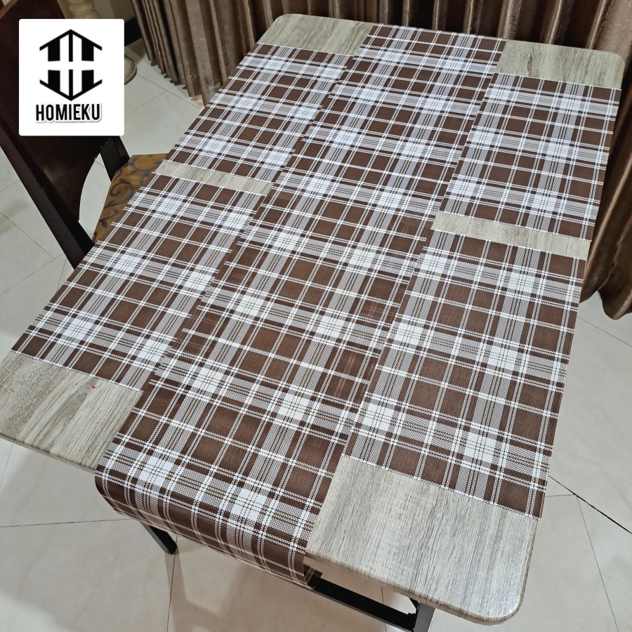 Table runner set ribbed Plaid Vintage Motif Kotak - Plaid
